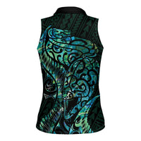 New Zealand Eel Women Sleeveless Polo Shirt Tuna Aotearoa Maori With Paua Shell - Turquoise LT14 - Polynesian Pride