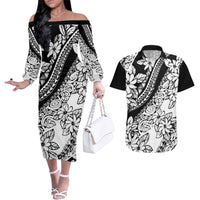 Polynesia Couples Matching Off The Shoulder Long Sleeve Dress and Hawaiian Shirt Polynesian Tropical Flowers Black Pastel Vibes LT14 Black - Polynesian Pride