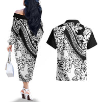 Polynesia Couples Matching Off The Shoulder Long Sleeve Dress and Hawaiian Shirt Polynesian Tropical Flowers Black Pastel Vibes LT14 - Polynesian Pride