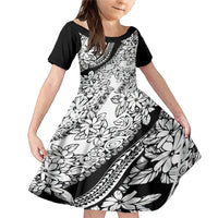 Polynesia Family Matching Mermaid Dress and Hawaiian Shirt Polynesian Tropical Flowers Black Pastel Vibes LT14 Daughter's Dress Black - Polynesian Pride