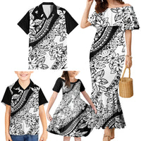 Polynesia Family Matching Mermaid Dress and Hawaiian Shirt Polynesian Tropical Flowers Black Pastel Vibes LT14 - Polynesian Pride