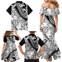 Polynesia Family Matching Mermaid Dress and Hawaiian Shirt Polynesian Tropical Flowers Black Pastel Vibes LT14 - Polynesian Pride