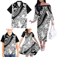 Polynesia Family Matching Off Shoulder Long Sleeve Dress and Hawaiian Shirt Polynesian Tropical Flowers Black Pastel Vibes LT14 - Polynesian Pride