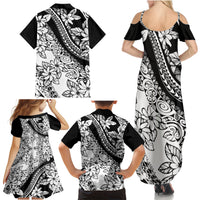 Polynesia Family Matching Summer Maxi Dress and Hawaiian Shirt Polynesian Tropical Flowers Black Pastel Vibes LT14 - Polynesian Pride