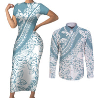 polynesia-couples-matching-short-sleeve-bodycon-dress-and-long-sleeve-button-shirts-polynesian-tropical-flowers-blue-pastel-vibes