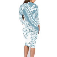 Polynesia Family Matching Long Sleeve Bodycon Dress and Hawaiian Shirt Polynesian Tropical Flowers Blue Pastel Vibes LT14 - Polynesian Pride