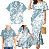 Polynesia Family Matching Mermaid Dress and Hawaiian Shirt Polynesian Tropical Flowers Blue Pastel Vibes LT14 - Polynesian Pride
