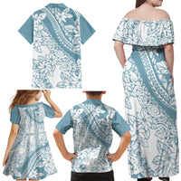 Polynesia Family Matching Off Shoulder Maxi Dress and Hawaiian Shirt Polynesian Tropical Flowers Blue Pastel Vibes LT14 - Polynesian Pride