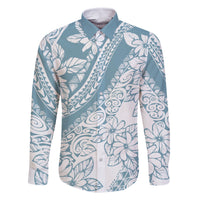 Polynesia Family Matching Off Shoulder Maxi Dress and Hawaiian Shirt Polynesian Tropical Flowers Blue Pastel Vibes LT14 Dad's Shirt - Long Sleeve Blue - Polynesian Pride