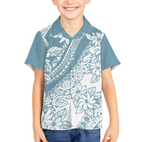 Polynesia Family Matching Off Shoulder Maxi Dress and Hawaiian Shirt Polynesian Tropical Flowers Blue Pastel Vibes LT14 Son's Shirt Blue - Polynesian Pride