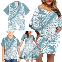 Polynesia Family Matching Off Shoulder Short Dress and Hawaiian Shirt Polynesian Tropical Flowers Blue Pastel Vibes LT14 - Polynesian Pride