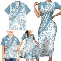 Polynesia Family Matching Short Sleeve Bodycon Dress and Hawaiian Shirt Polynesian Tropical Flowers Blue Pastel Vibes LT14 - Polynesian Pride