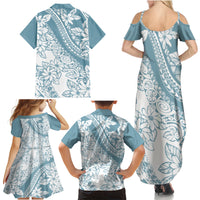 Polynesia Family Matching Summer Maxi Dress and Hawaiian Shirt Polynesian Tropical Flowers Blue Pastel Vibes LT14 - Polynesian Pride