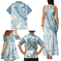 Polynesia Family Matching Tank Maxi Dress and Hawaiian Shirt Polynesian Tropical Flowers Blue Pastel Vibes LT14 - Polynesian Pride
