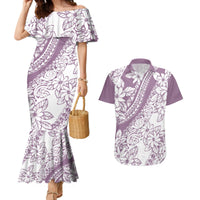 Polynesia Couples Matching Mermaid Dress and Hawaiian Shirt Polynesian Tropical Flowers Purple Pastel Vibes LT14 Purple - Polynesian Pride