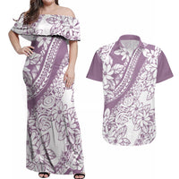 Polynesia Couples Matching Off Shoulder Maxi Dress and Hawaiian Shirt Polynesian Tropical Flowers Purple Pastel Vibes LT14 Purple - Polynesian Pride
