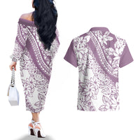 Polynesia Couples Matching Off The Shoulder Long Sleeve Dress and Hawaiian Shirt Polynesian Tropical Flowers Purple Pastel Vibes LT14 - Polynesian Pride