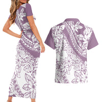 Polynesia Couples Matching Short Sleeve Bodycon Dress and Hawaiian Shirt Polynesian Tropical Flowers Purple Pastel Vibes LT14 - Polynesian Pride
