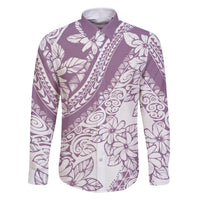Polynesia Family Matching Off Shoulder Long Sleeve Dress and Hawaiian Shirt Polynesian Tropical Flowers Purple Pastel Vibes LT14 Dad's Shirt - Long Sleeve Purple - Polynesian Pride