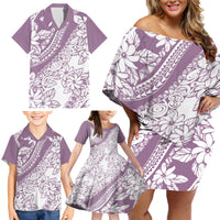 Polynesia Family Matching Off Shoulder Short Dress and Hawaiian Shirt Polynesian Tropical Flowers Purple Pastel Vibes LT14 - Polynesian Pride