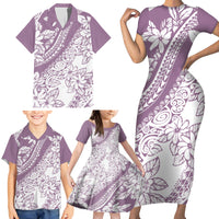 Polynesia Family Matching Short Sleeve Bodycon Dress and Hawaiian Shirt Polynesian Tropical Flowers Purple Pastel Vibes LT14 - Polynesian Pride