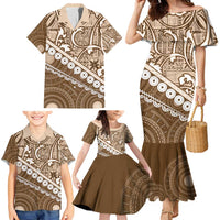 Beige Bula Fiji Family Matching Mermaid Dress and Hawaiian Shirt Fijian Language Week Tapa Cloth - Pastel LT14 - Polynesian Pride