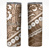 Beige Bula Fiji Skinny Tumbler Fijian Language Week Tapa Cloth - Pastel LT14 Beige - Polynesian Pride