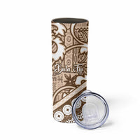 Beige Bula Fiji Skinny Tumbler Fijian Language Week Tapa Cloth - Pastel LT14 - Polynesian Pride