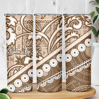 Beige Bula Fiji Skinny Tumbler Fijian Language Week Tapa Cloth - Pastel LT14 - Polynesian Pride