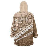Beige Bula Fiji Wearable Blanket Hoodie Fijian Language Week Tapa Cloth - Pastel LT14 - Polynesian Pride