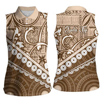 Beige Bula Fiji Women Sleeveless Polo Shirt Fijian Language Week Tapa Cloth - Pastel LT14 - Polynesian Pride