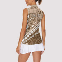 Beige Bula Fiji Women Sleeveless Polo Shirt Fijian Language Week Tapa Cloth - Pastel LT14 - Polynesian Pride