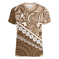 Beige Bula Fiji Women V-Neck T-Shirt Fijian Language Week Tapa Cloth - Pastel LT14 Female Beige - Polynesian Pride