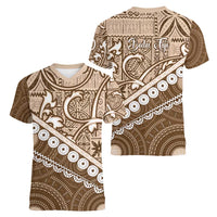 Beige Bula Fiji Women V-Neck T-Shirt Fijian Language Week Tapa Cloth - Pastel LT14 - Polynesian Pride