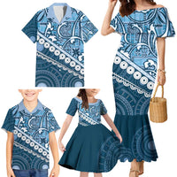 Blue Bula Fiji Family Matching Mermaid Dress and Hawaiian Shirt Fijian Language Week Tapa Cloth - Pastel LT14 - Polynesian Pride