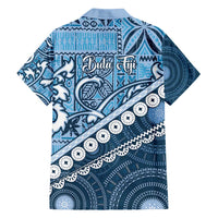 Blue Bula Fiji Family Matching Off Shoulder Short Dress and Hawaiian Shirt Fijian Language Week Tapa Cloth - Pastel LT14 - Polynesian Pride