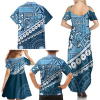 Blue Bula Fiji Family Matching Summer Maxi Dress and Hawaiian Shirt Fijian Language Week Tapa Cloth - Pastel LT14 - Polynesian Pride