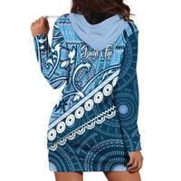 Blue Bula Fiji Hoodie Dress Fijian Language Week Tapa Cloth - Pastel LT14 - Polynesian Pride