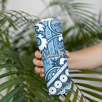 Blue Bula Fiji Skinny Tumbler Fijian Language Week Tapa Cloth - Pastel LT14 - Polynesian Pride