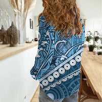 Blue Bula Fiji Women Casual Shirt Fijian Language Week Tapa Cloth - Pastel LT14 - Polynesian Pride