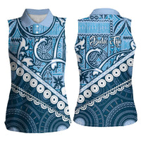 Blue Bula Fiji Women Sleeveless Polo Shirt Fijian Language Week Tapa Cloth - Pastel LT14 - Polynesian Pride