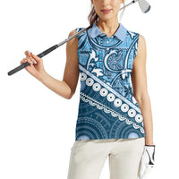 Blue Bula Fiji Women Sleeveless Polo Shirt Fijian Language Week Tapa Cloth - Pastel LT14 - Polynesian Pride