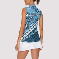 Blue Bula Fiji Women Sleeveless Polo Shirt Fijian Language Week Tapa Cloth - Pastel LT14 - Polynesian Pride