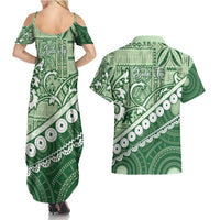 Green Bula Fiji Couples Matching Summer Maxi Dress and Hawaiian Shirt Fijian Language Week Tapa Cloth - Pastel LT14 - Polynesian Pride