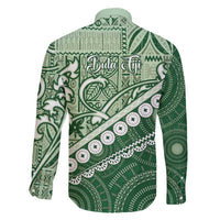 Green Bula Fiji Family Matching Off The Shoulder Long Sleeve Dress and Hawaiian Shirt Fijian Language Week Tapa Cloth - Pastel LT14 - Polynesian Pride