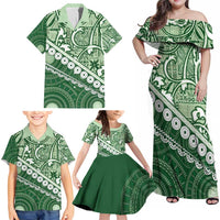 Green Bula Fiji Family Matching Off Shoulder Maxi Dress and Hawaiian Shirt Fijian Language Week Tapa Cloth - Pastel LT14 - Polynesian Pride