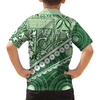 Green Bula Fiji Family Matching Off Shoulder Short Dress and Hawaiian Shirt Fijian Language Week Tapa Cloth - Pastel LT14 - Polynesian Pride