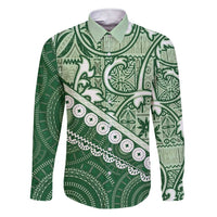 Green Bula Fiji Family Matching Short Sleeve Bodycon Dress and Hawaiian Shirt Fijian Language Week Tapa Cloth - Pastel LT14 Dad's Shirt - Long Sleeve Green - Polynesian Pride