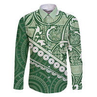 Green Bula Fiji Family Matching Tank Maxi Dress and Hawaiian Shirt Fijian Language Week Tapa Cloth - Pastel LT14 Dad's Shirt - Long Sleeve Green - Polynesian Pride