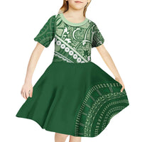 Green Bula Fiji Kid Short Sleeve Dress Fijian Language Week Tapa Cloth - Pastel LT14 - Polynesian Pride